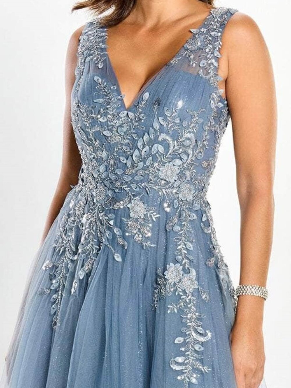 NWT Montage by Mon Cheri M2203 Floral Embroidery Tulle A-line Dress Dusk size 14 - Picture 2 of 6